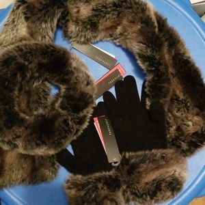 Parkhurst faux fur trimmed gloves, scarf, headband